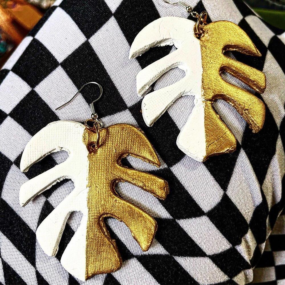 monstera thai constellation also aura earrings plant jewelry plants flowers
